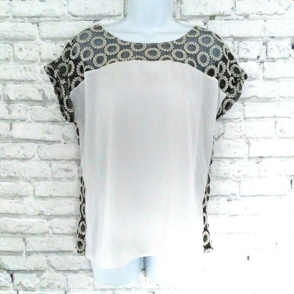 Gianni Bini Tops - Gianni Bini Top Womens Medium Ivory Sheer Back Blouse Colorblock Short Sleeve